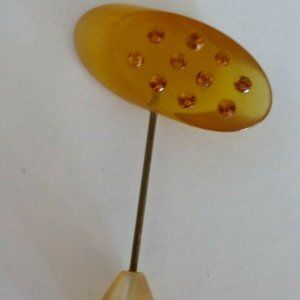 APPLE JUICE Bakelite Plastic Vintage Hat Coat Pin Brooch ART DECO w Rhinestones.